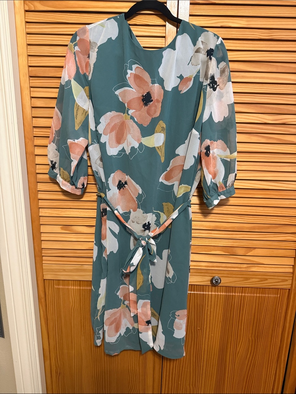 Ava & Viv Teal Floral Tie-Waist Midi Dress